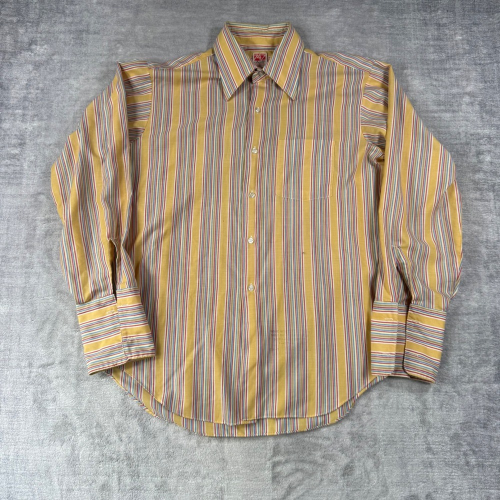 Arrow 747 Club Button Down Shirt Mens 16.5-33 Yellow Striped Vintage 60s Canada